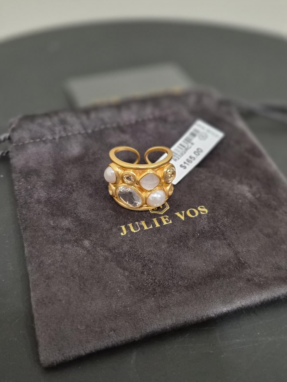 Julie Vos Gold-Plated Multi-Stone Ring with Pearls and Clear Stones